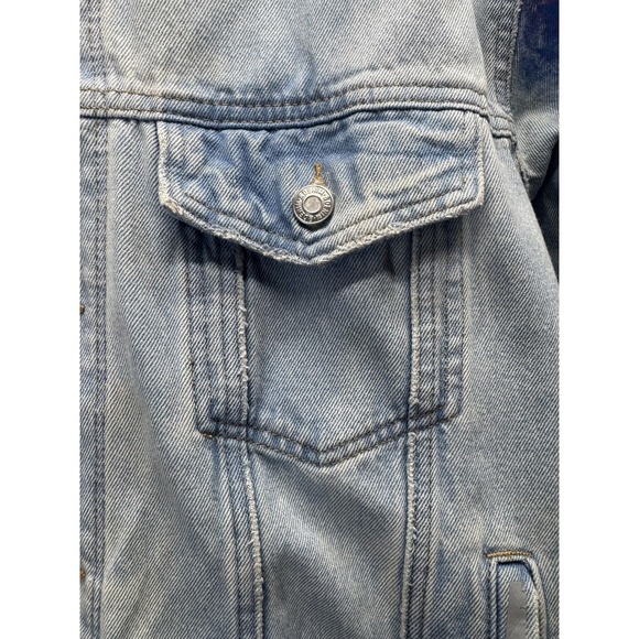 MTV Jacket Mens‎ XL Light Wash Denim Trucker Graphic Painted Sleeves H&M Divided - Picture 2 of 16